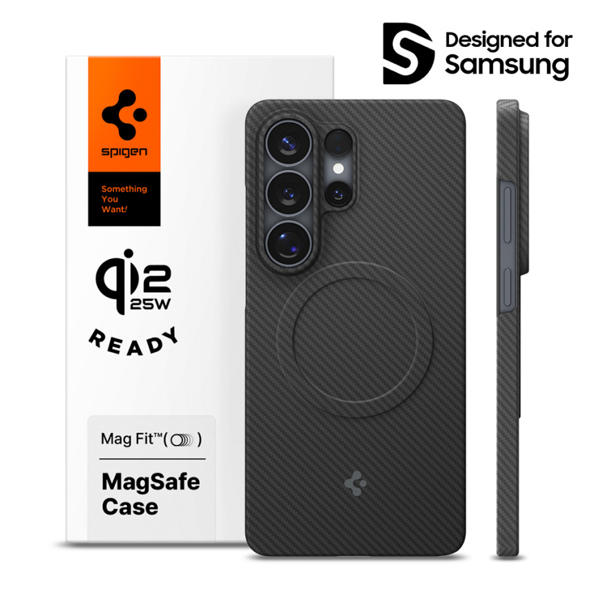 Qi2 25W 인증 갤럭시 맥세이프 케이스 초슬림 카본 에어스킨아라미드 맥핏 갤럭시S26 울트라, 아라미드, 블랙 사진 1