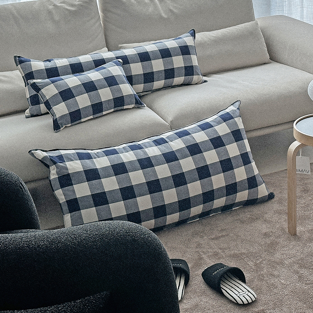 클래식 빅체크 워싱 광목 30수 순면 등받이쿠션 대형베개 등쿠션 솜포함