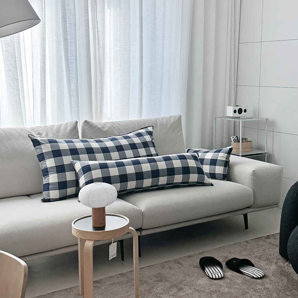 클래식 빅체크 워싱 광목 30수 순면 사각 롱쿠션 긴베개 긴쿠션 바디필로우 커버