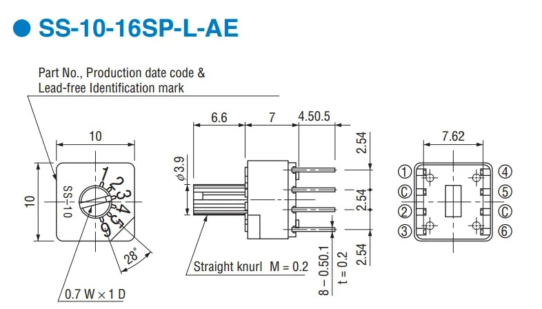 SS-10-16SPLA 로터리 딥 스위치 인코딩 6 단 SS-10-16SP-L-AE개
