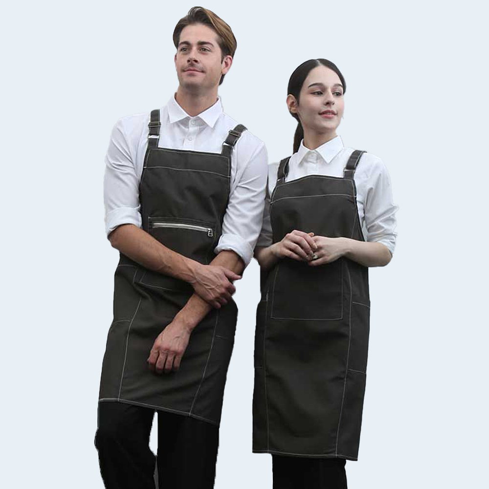 옥스포드브라운스티치 H형서빙앞치마 가게 업소 카페 주방 홀 식당앞치마 - 상품 이미지