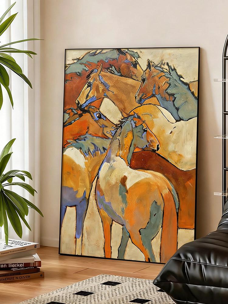 북유럽 모던 말그림 캔버스 풍수 말 추상 흑마 현관 현관액자 호텔 풍경 액자 브라운 - 상품 이미지
