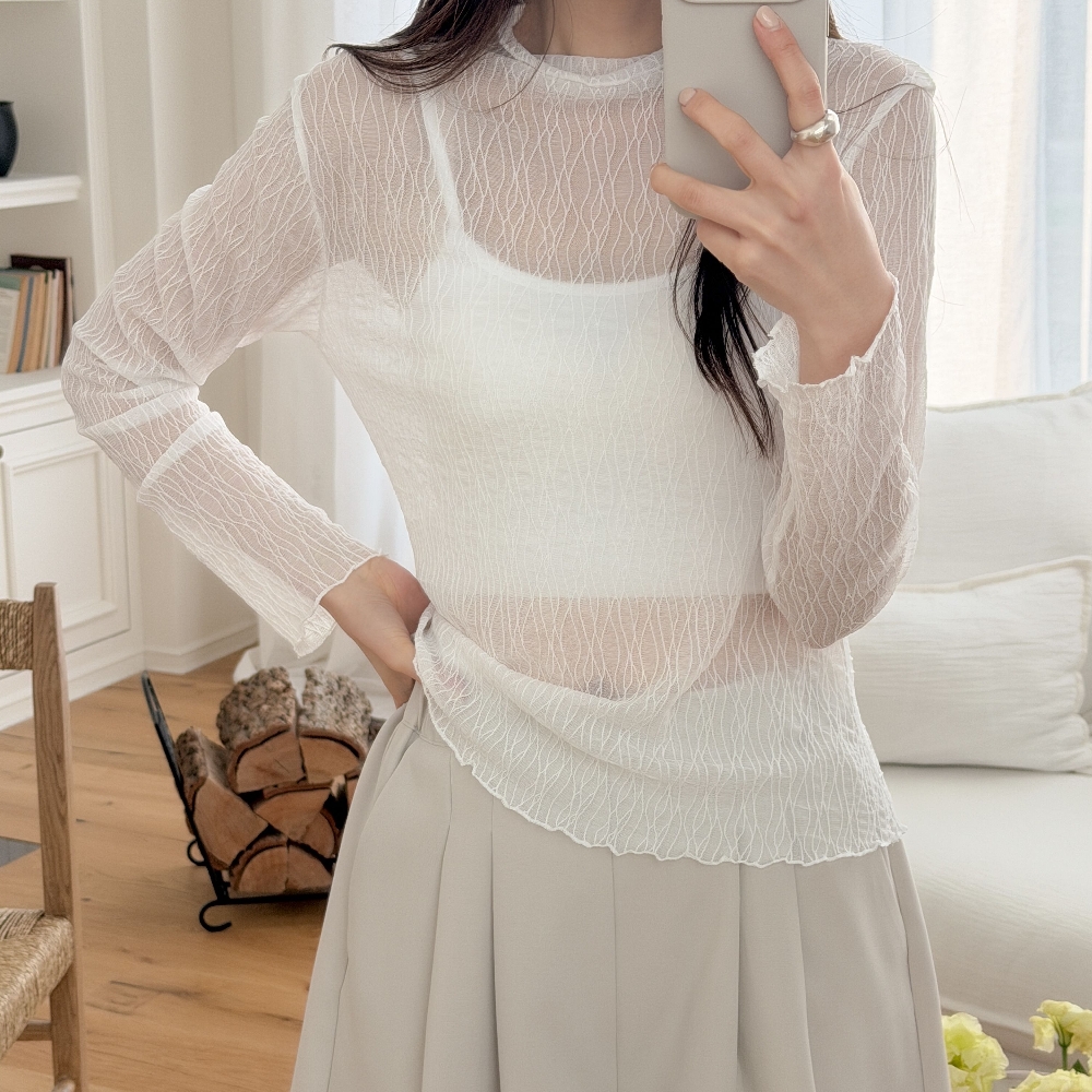 시스루티셔츠 망사 이너티 레이어드 반목 얇은 티블라우스 - 상세 이미지 5