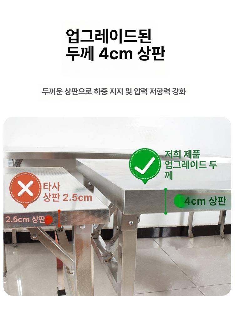 스텐 접이식 테이블 간이 책상 폴딩 작업대 테라스탁자 두꺼운 80 x 60x75 4다리 H59 - 상세 이미지 4