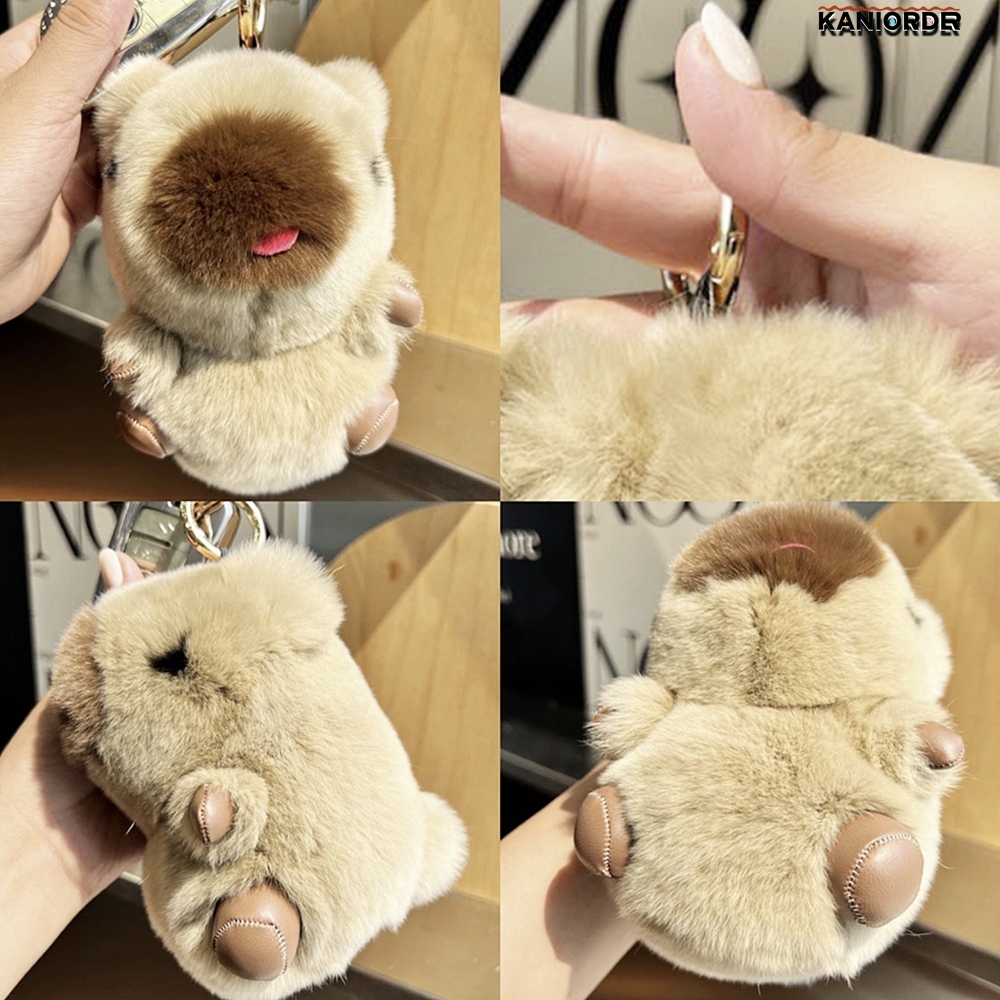 토끼털 인형 리얼토끼털 카피바라 키링 자동차 열쇠고리 가방 장식 - 상품 이미지