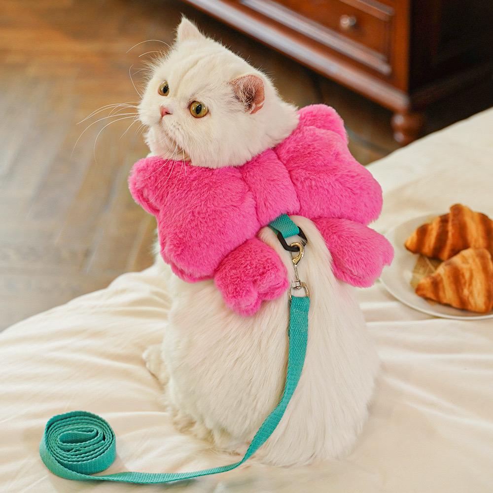 고양이 뽀송 귀여운 리본 하네스 리드줄 강아지 산책 바비핑크 L 가슴둘레45-55cm 9.0kg이하권장 - 상세 이미지 5