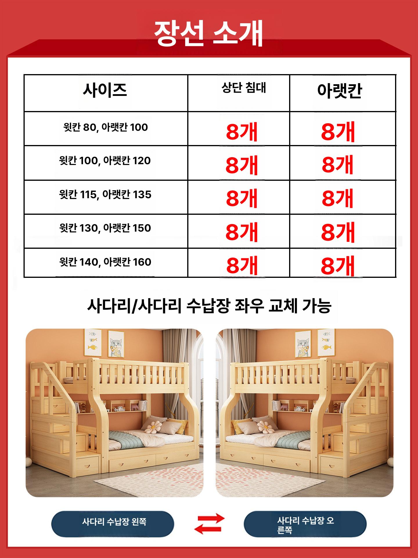 이층침대 원목 수납형 벙커 싱글 독서실 기숙사 원룸 성인 침대프레임 테이블 벙커침대 - 상세 이미지 4