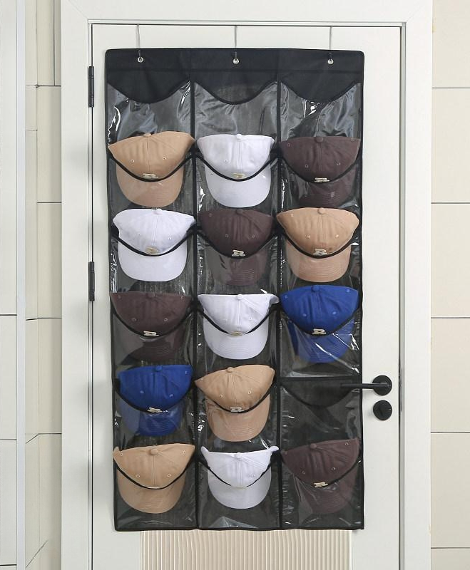 모자 정리함 벽걸이 드레스룸 옷장정리 걸이 문 꽂이 6칸 블랙 - 상품 이미지