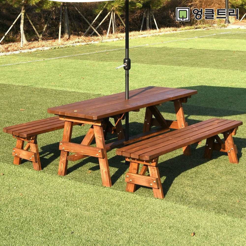 야외테이블세트 정원카페 편의점테라스 야외용테이블 4인분리형월넛