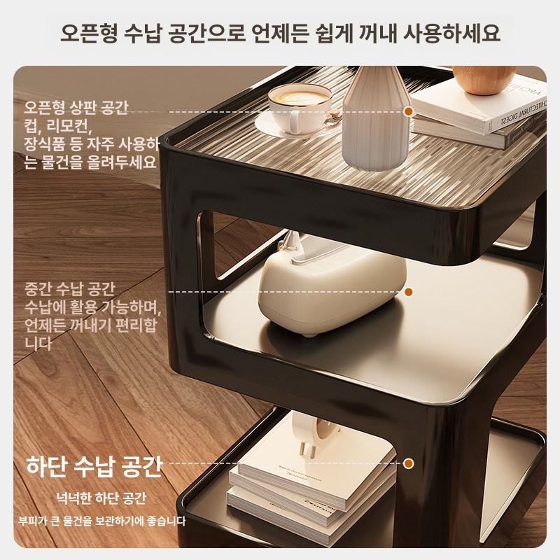 서랍 협탁 간이 수납 캐비닛 거실 이동식 라탄 서랍장 신형1단계 프리미엄블랙 회전 35 60cm - 상세 이미지 2