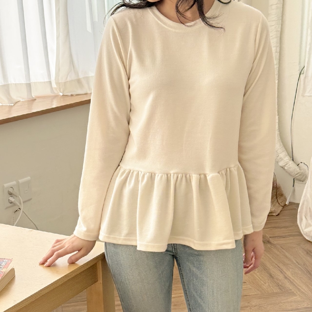 프릴티셔츠 흰티 여성 이너 레이어드 기본 무지 긴팔 티셔츠 - 상품 이미지