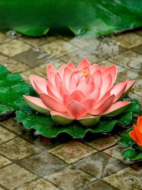 연꽃 야외 베란다 조경 연못 불교 잎포함 연잎 꽃모형 연분홍 작은 수련 - 상품 이미지