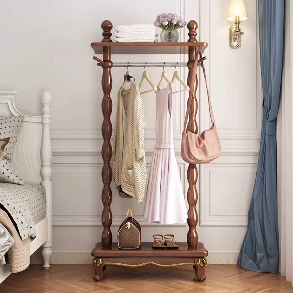 엔틱 행거 원목행거 옷방 하단 선반 랙 정장 슈트 60cm / 2단 아이보리 - 상세 이미지 5