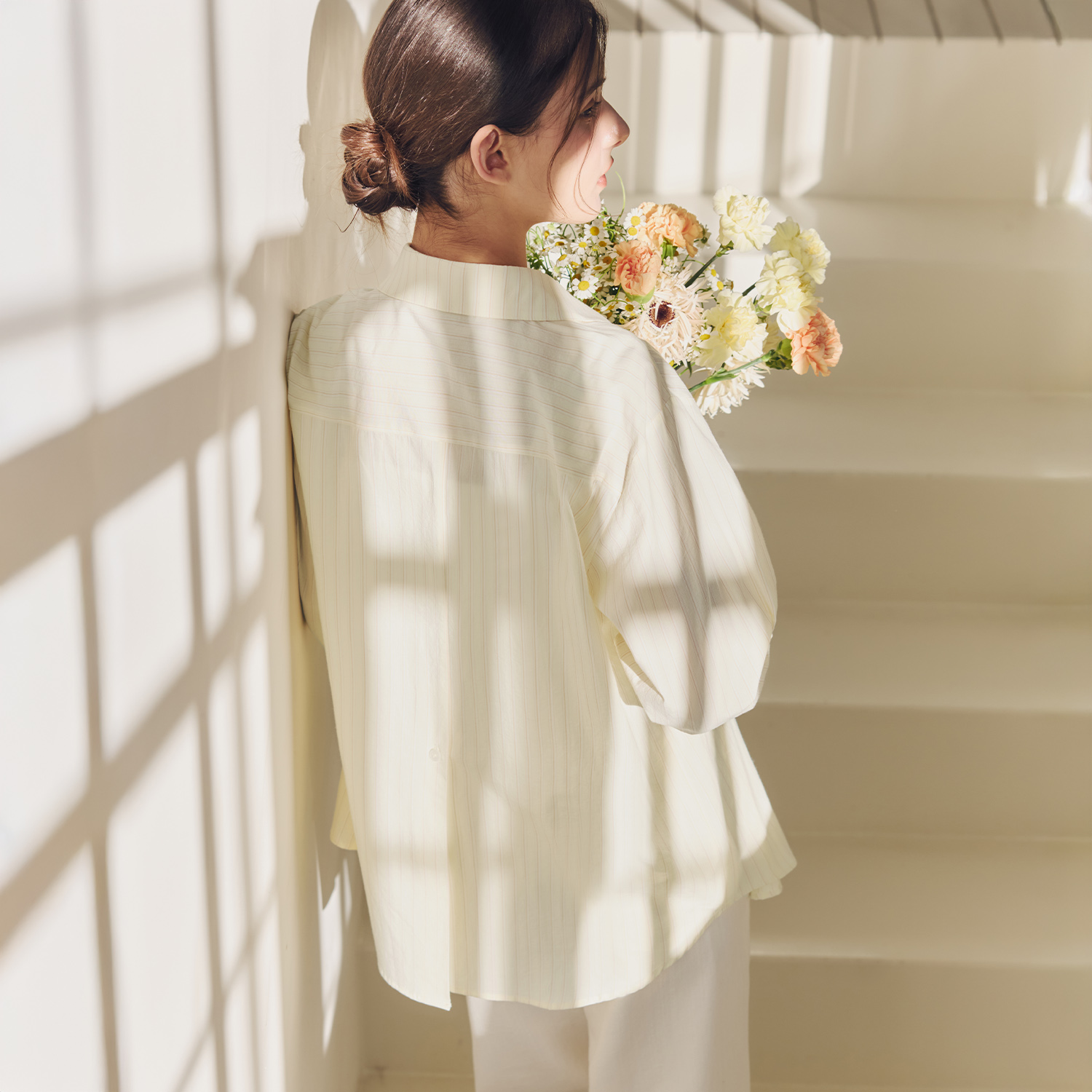 [제로스트릿] 슬릿 라인 스트라이프 셔츠 SLIT LINE STRIPE SHIRT / STRIPE YELLOW - 상세 이미지 3