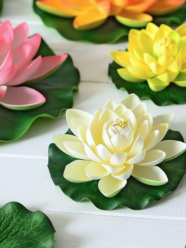 연꽃 야외 베란다 조경 연못 불교 잎포함 연잎 꽃모형 연분홍 작은 수련 - 상세 이미지 2