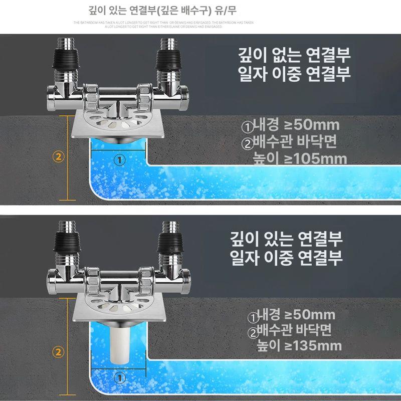 멀티 세탁기 배수구 베란다 하수구 덮개 3구 트랩 2구 이중배수 단일 엘보우 - 상세 이미지 3