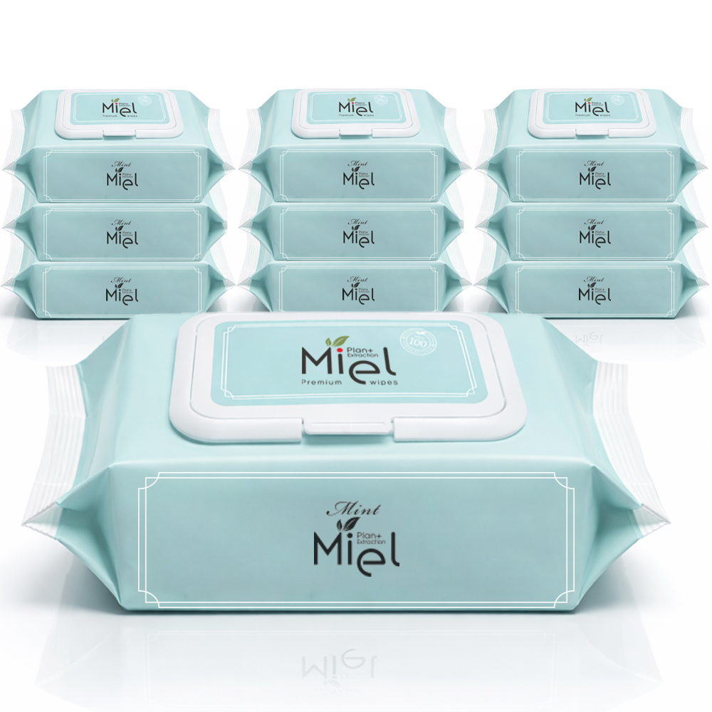 미엘  민트 물티슈 100매 캡형 10팩 히알루론산 플레인 35g
