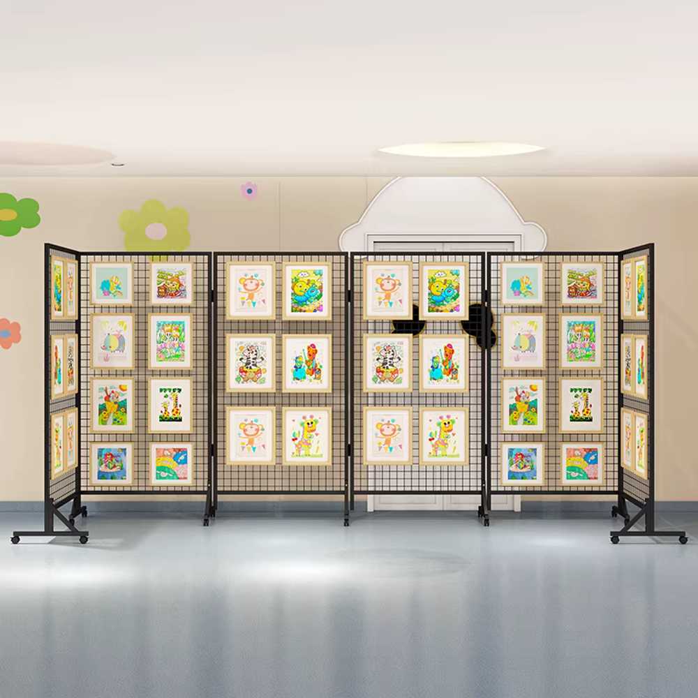 전시 네트망 철망 작품 그림진열대 휀스 다용도 철제 100x180cm 블랙 3짝 - 상세 이미지 2