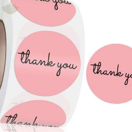 온라인 쇼핑몰 택배 포장 마감 라벨 분홍색 원형 스티커 고객 감사 인사 문구