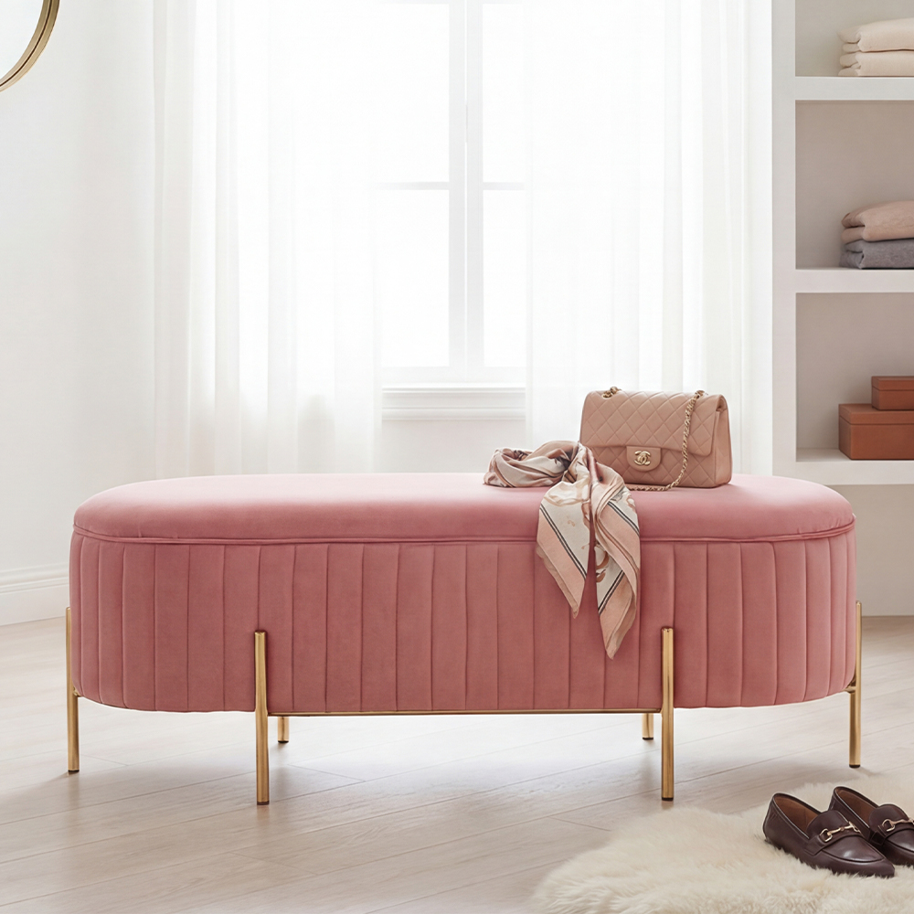 빵빵 수납쇼파 윈도우시트 수납벤치 현관 카페 의자 스툴미포함, 핑크