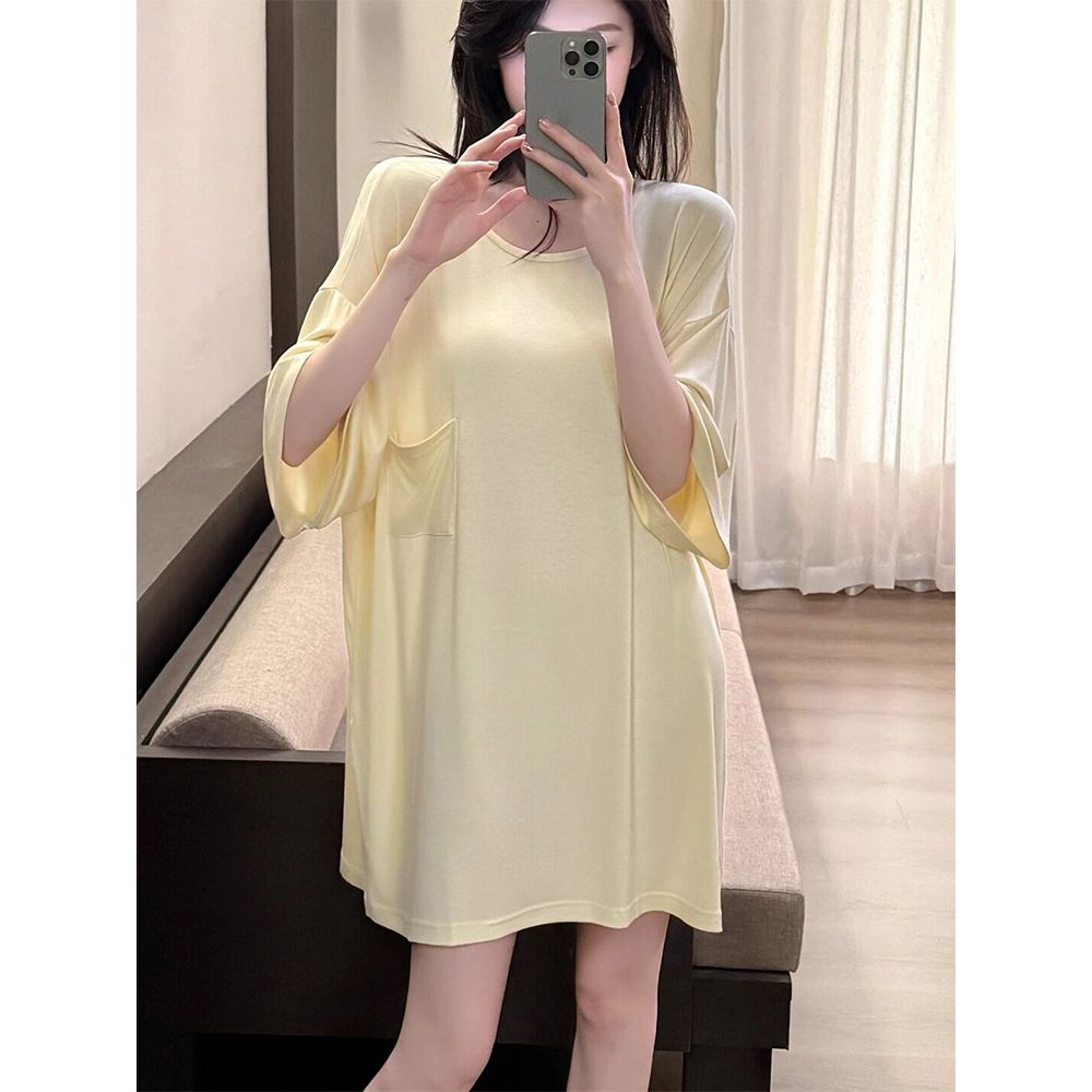 여성 여름 아이스 냉감 반팔 루즈핏 원피스 잠옷 bying24 이미지 6