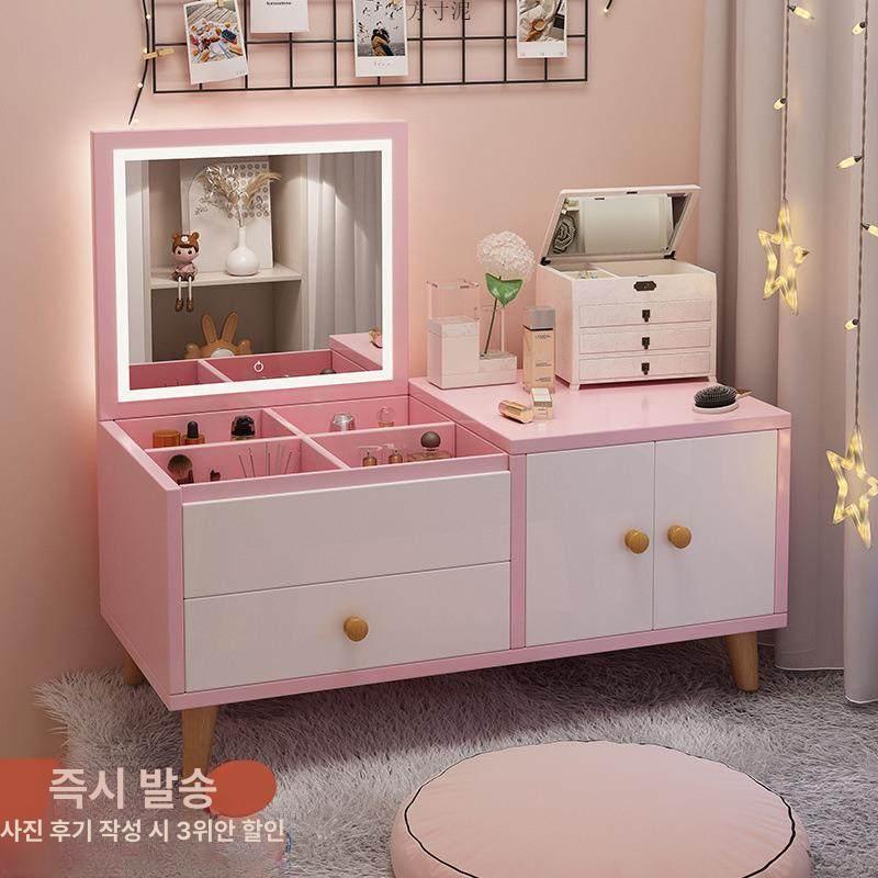 접이식 수납 테이블 거실 겸용 북유럽 스타일 틈새 쇼파 60 핑크 1도어 1서랍 라이트 포함 - 상세 이미지 3