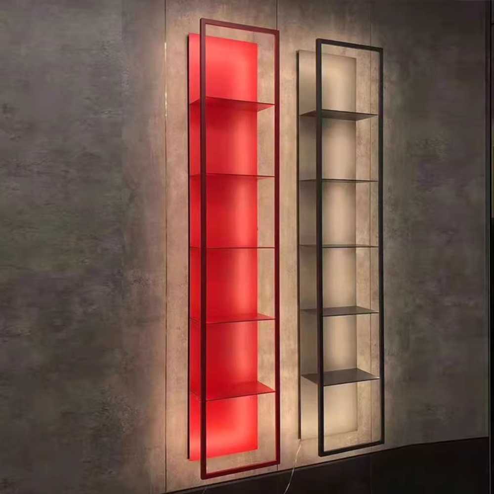조명 선반 술 장식 진열 벽걸이 장식장 led 붙박이 35x20x180cm5단/검정+화이트 LED - 상세 이미지 2