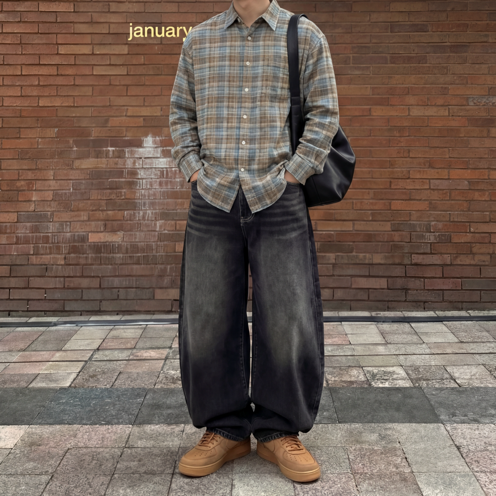 블랙진 벌룬핏청바지 커브드 와이드핏 반밴딩 봄 흑청바지 이미지 7