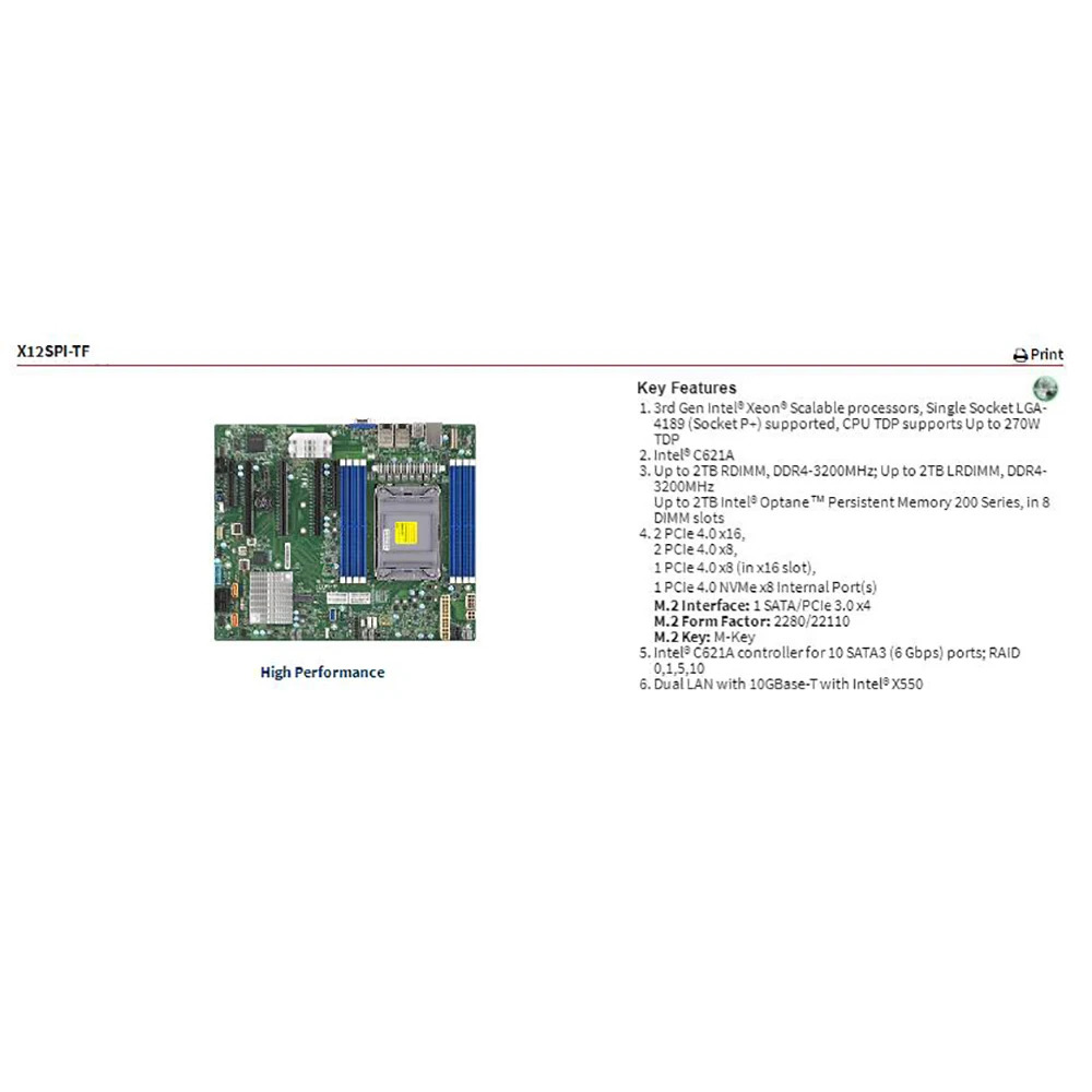 Supermicro 서버 마더보드 LGA-4189 X12SPI-TF용
