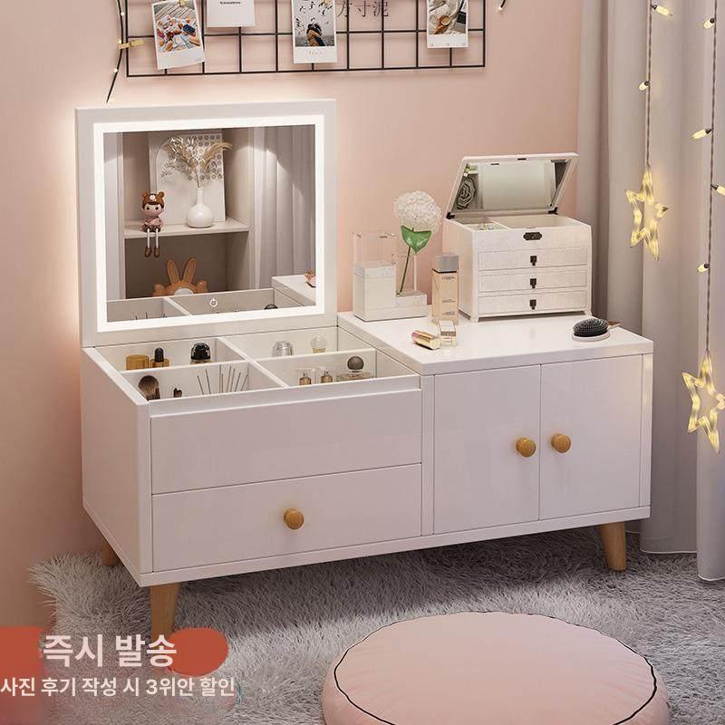 접이식 수납 테이블 거실 겸용 북유럽 스타일 틈새 쇼파 60 핑크 1도어 1서랍 라이트 포함 - 상세 이미지 2