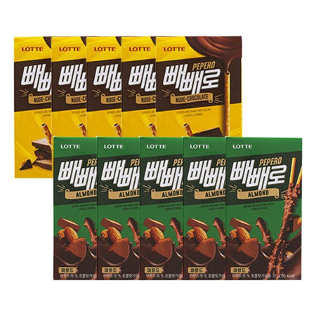어린이집간식 빼빼로 누드 초코 + 아몬드 초코과자 50g 5개 37g
