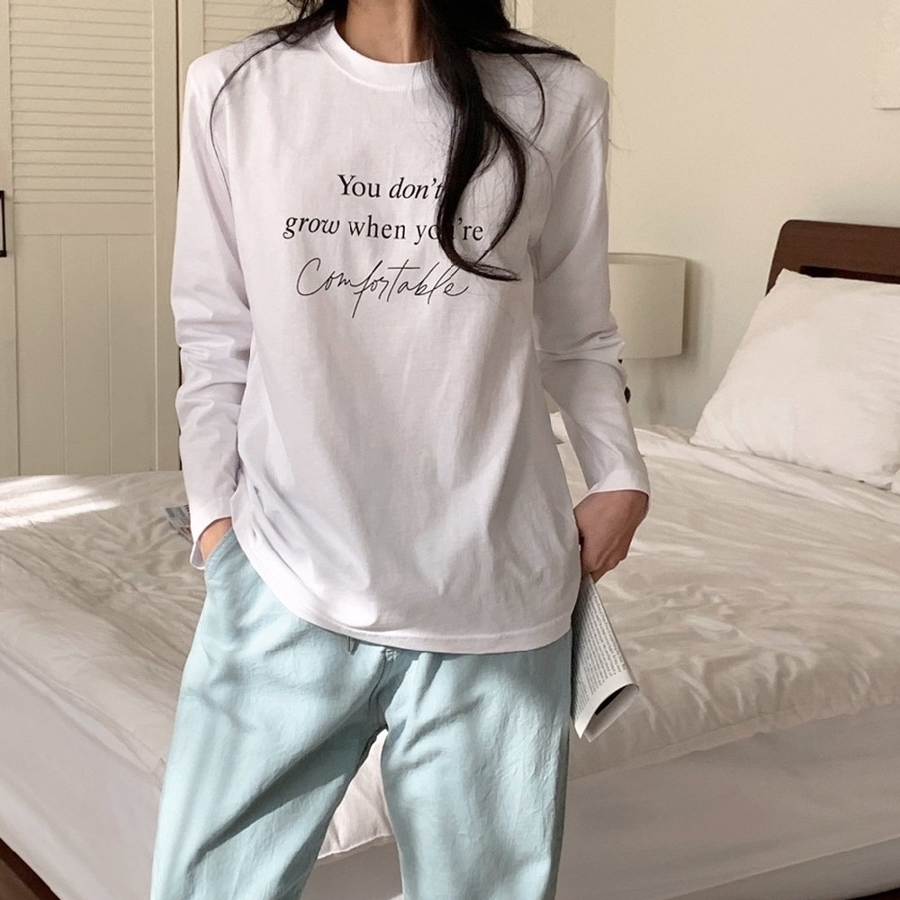 여성면티셔츠 레터링 이너 레이어드 기본 긴팔 티셔츠 - 상품 이미지