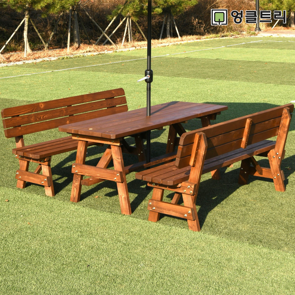 야외테이블세트 정원 편의점테라스 야외용테이블 양쪽등받이 4인월넛