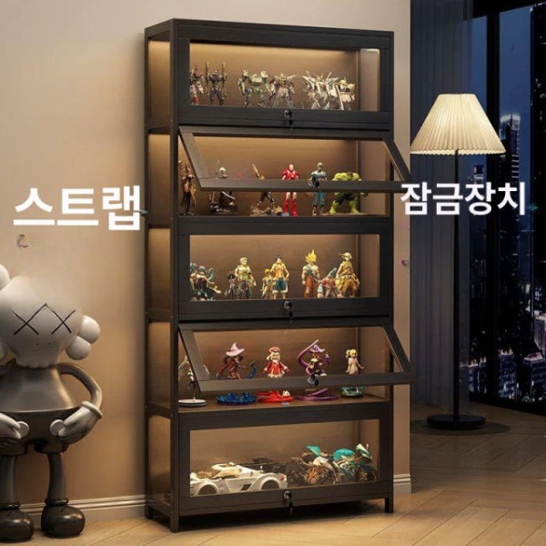 프리미엄 양주 피규어 와인 수납장 그릇 위스키 쇼케이스 장식장 블랙 O - 상품 이미지