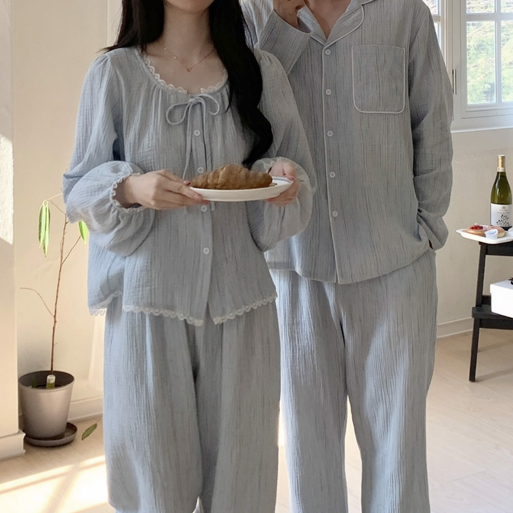 순면잠옷 커플잠옷세트 커플파자마 공주 레이스 요루면 노카라 세로나 홈웨어 세트 - 상품 이미지