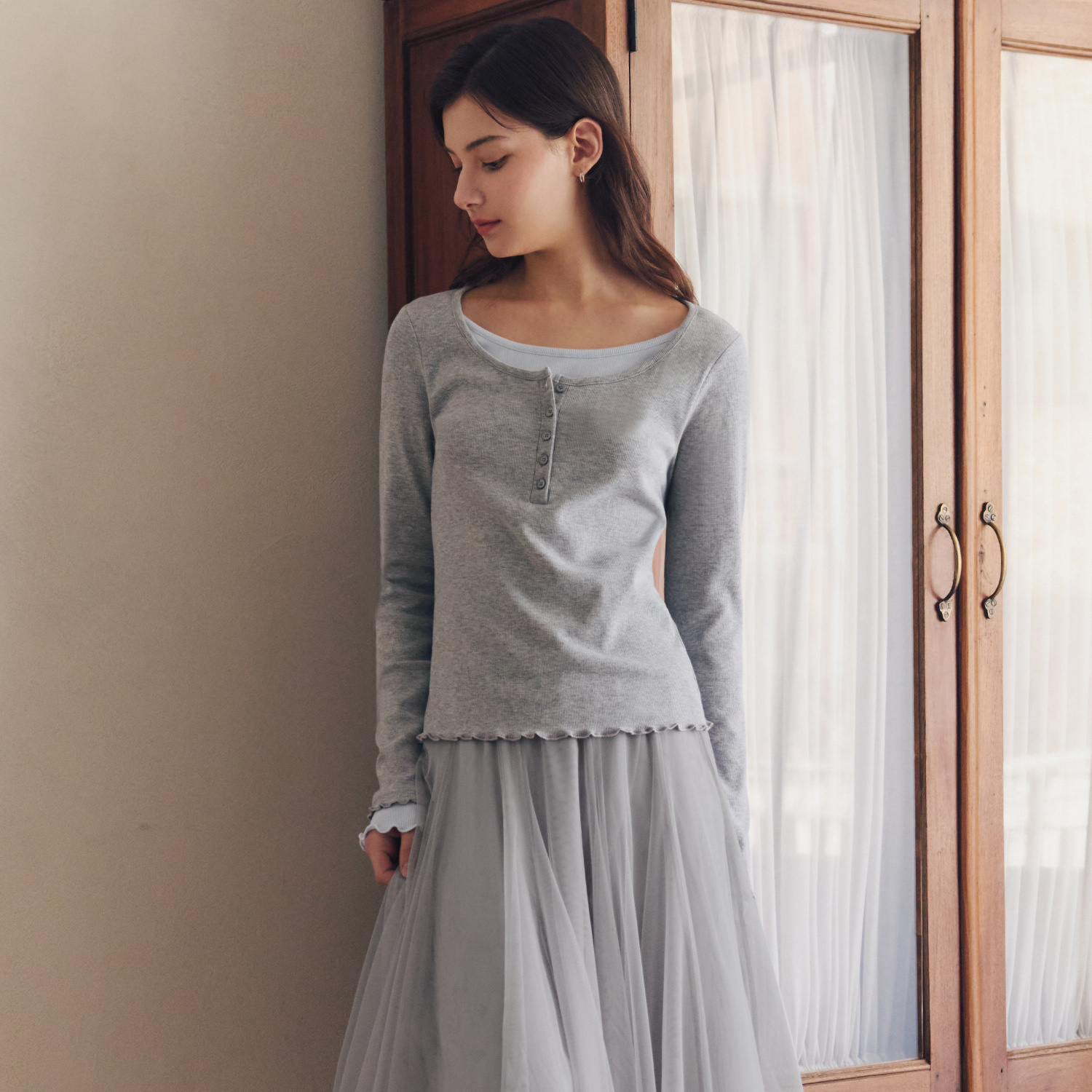 [제로스트릿][3컬러] 레이어드 헨리넥 티셔츠 LAYERED HENLEY NECK T-SHIRT 이미지 6