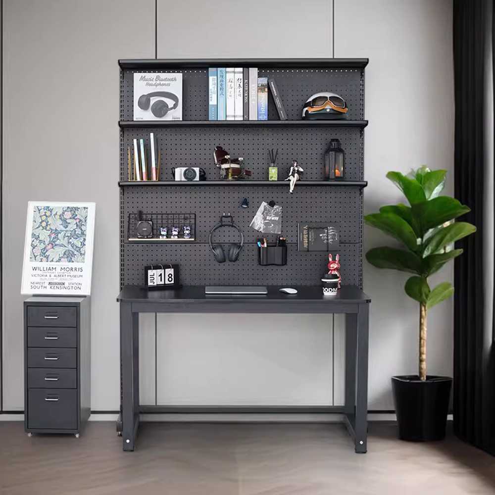 타공보드 스탠드 거치대 파티션 철판 철제 책상정리 블랙75x35x190cm/선반2+펀칭보드4 - 상세 이미지 5