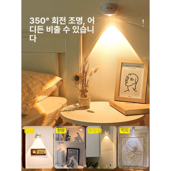 프리미엄 무선 충전식 핀조명 부착식 인테리어 무타공 액자 전지형 배터리 유형 흰색 1개 감지 및 항상 - 상세 이미지 3