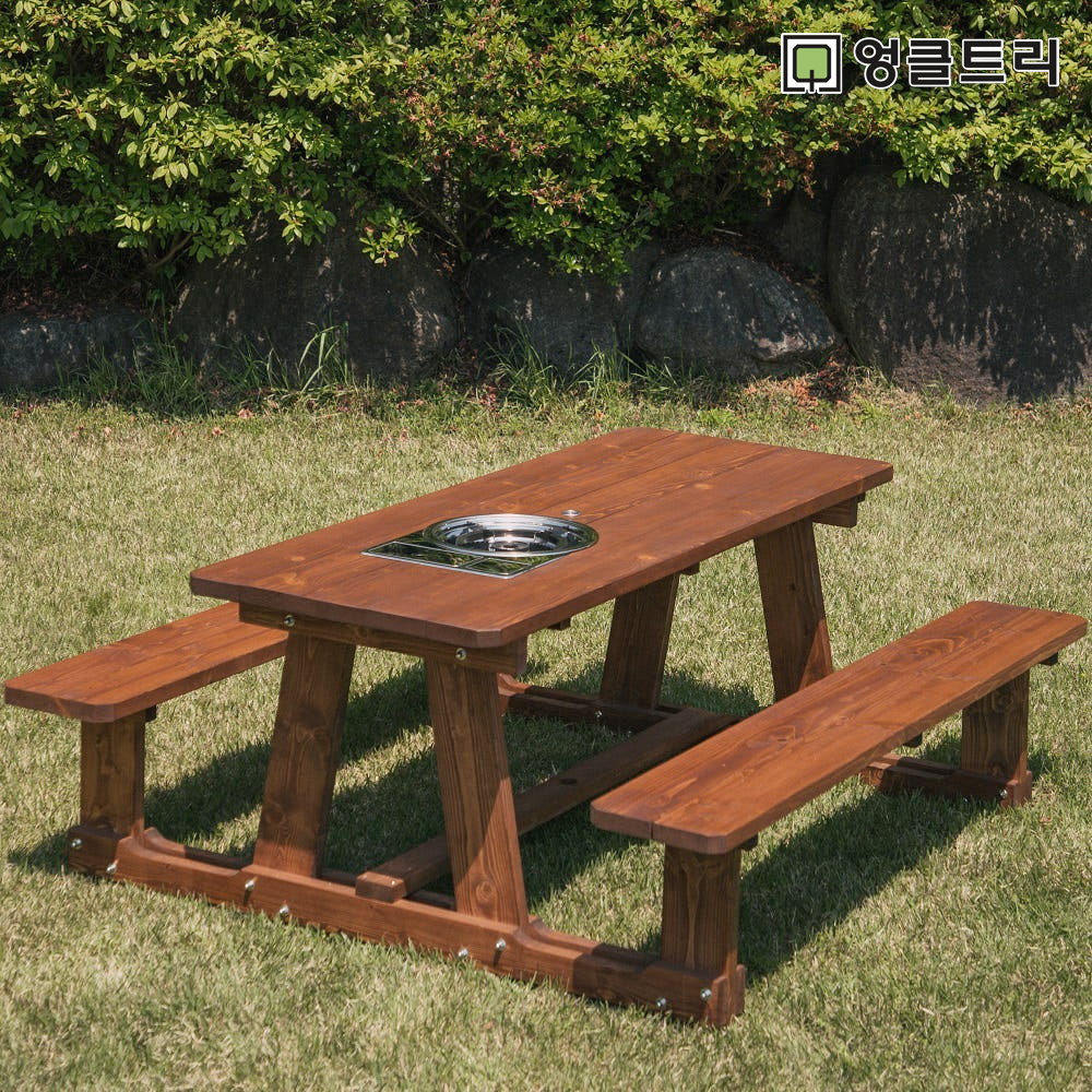 [로스타형] 야외테이블 세트 파라솔 피크닉 개방형 4인월넛색