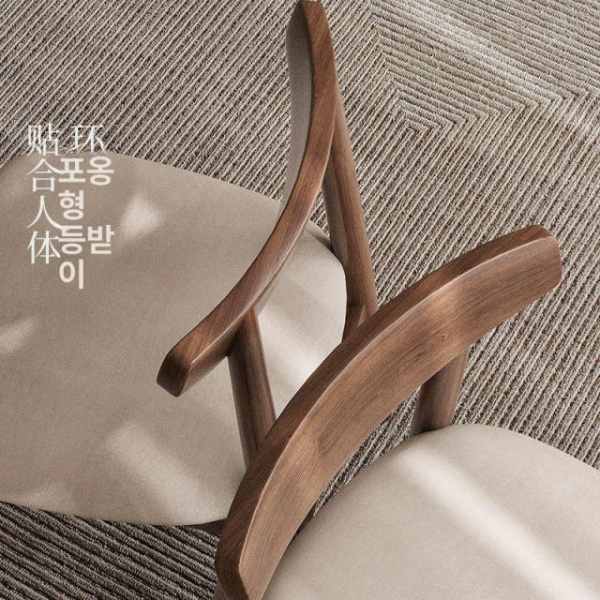 프리미엄 호두나무 원목 식탁 의자 편안한 카페 등받이 우수한 고무나무 원목색 이중 나파 A - 상세 이미지 5