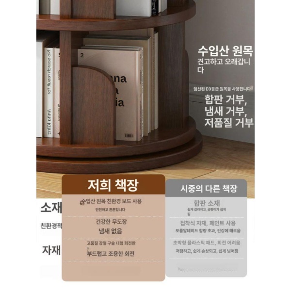 베스트 원목 키즈 어린이 3단 회전책장 전면책장 간편형 회전 불가 6단 호두색 - 상세 이미지 5