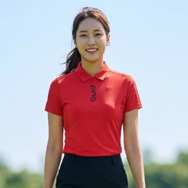 핑 골프웨어 여성 여름 로고 집업 통기성 골프룩 반팔 티셔츠 - 상품 이미지