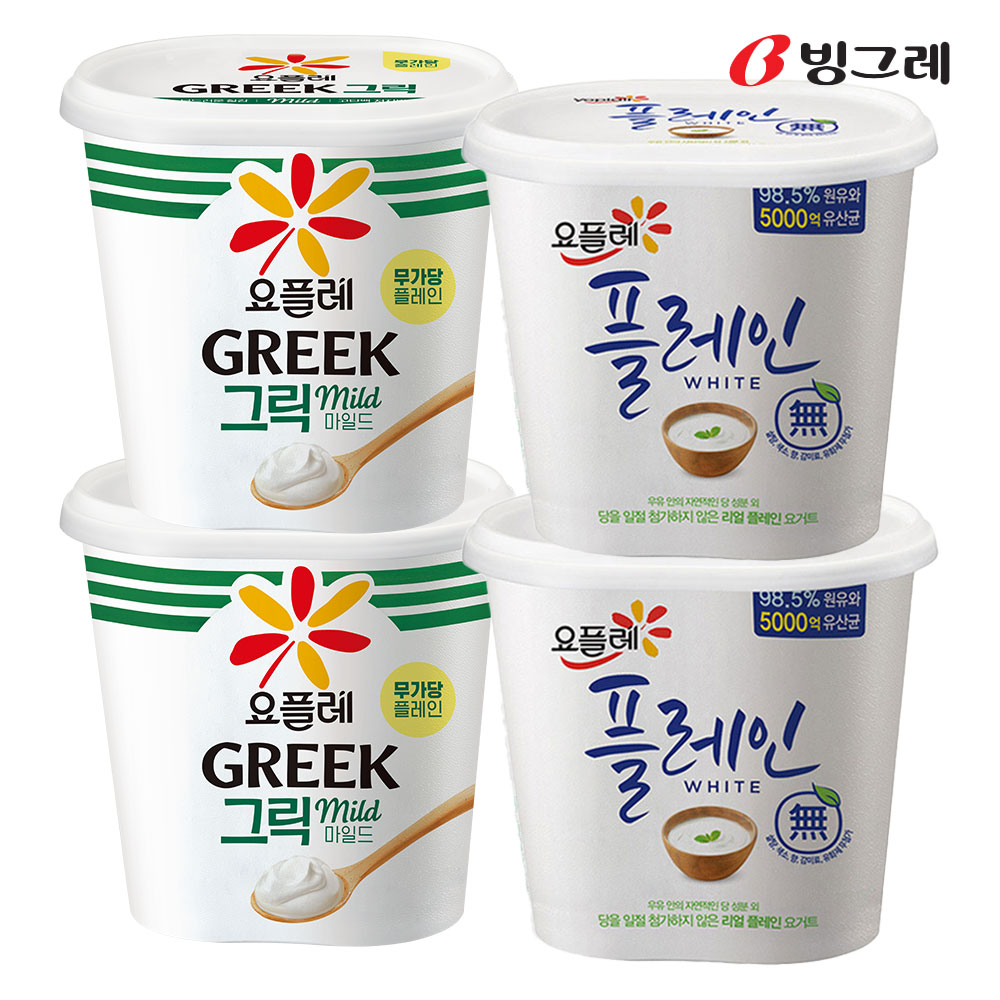 빙그레 요플레 플레인 화이트/그릭마일드 무가당 900ml 3개 - 상품 이미지