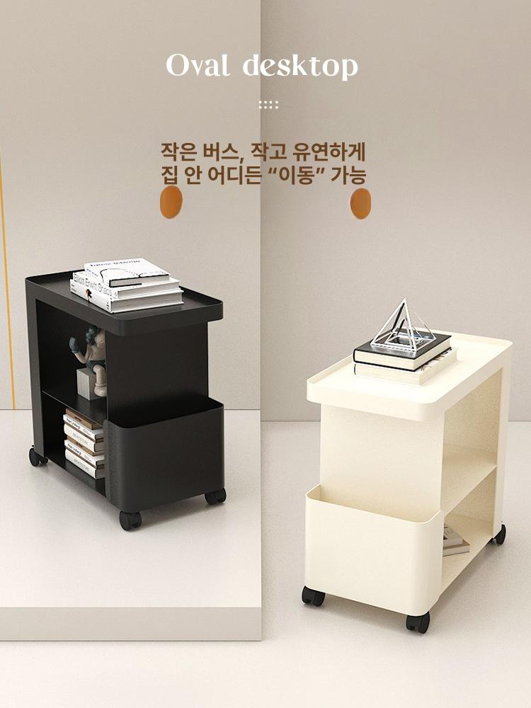 철제 수납 바퀴 달린 조립식 침대 옆 선반 철재 수납장 블랙 바퀴 그레이 센서 라이트 - 상세 이미지 4