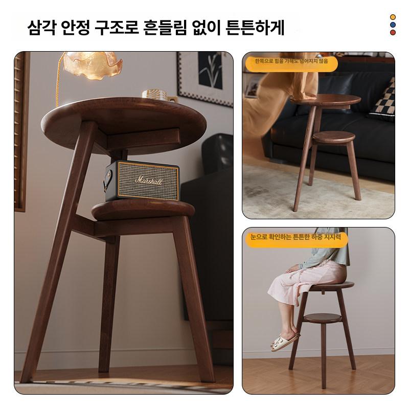 거실 침대 협탁 수납 선반 쇼파 북유럽 원형 서랍형 슬림 웨이스트 월넛 42cm - 상세 이미지 2