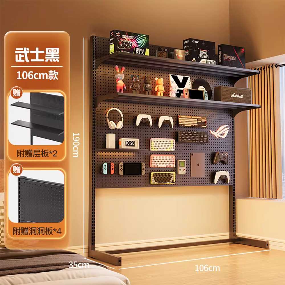 타공보드 스탠드 거치대 파티션 철판 철제 책상정리 블랙75x35x190cm/선반2+펀칭보드4 이미지 8