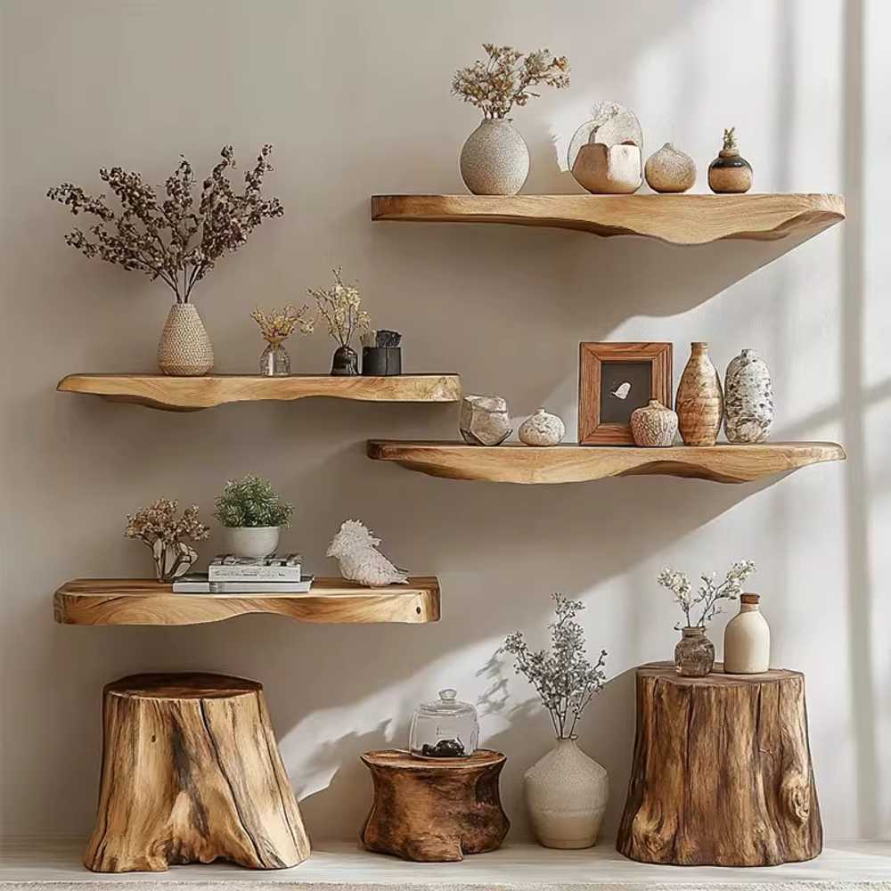원목벽선반 카페 선반장 주방 책 나무 통원목 벽걸이 200x21 - 24cm / 원목판 - 상세 이미지 3