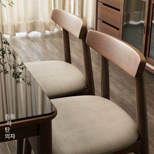프리미엄 호두나무 원목 식탁 의자 편안한 카페 등받이 우수한 고무나무 원목색 이중 나파 A - 상세 이미지 2