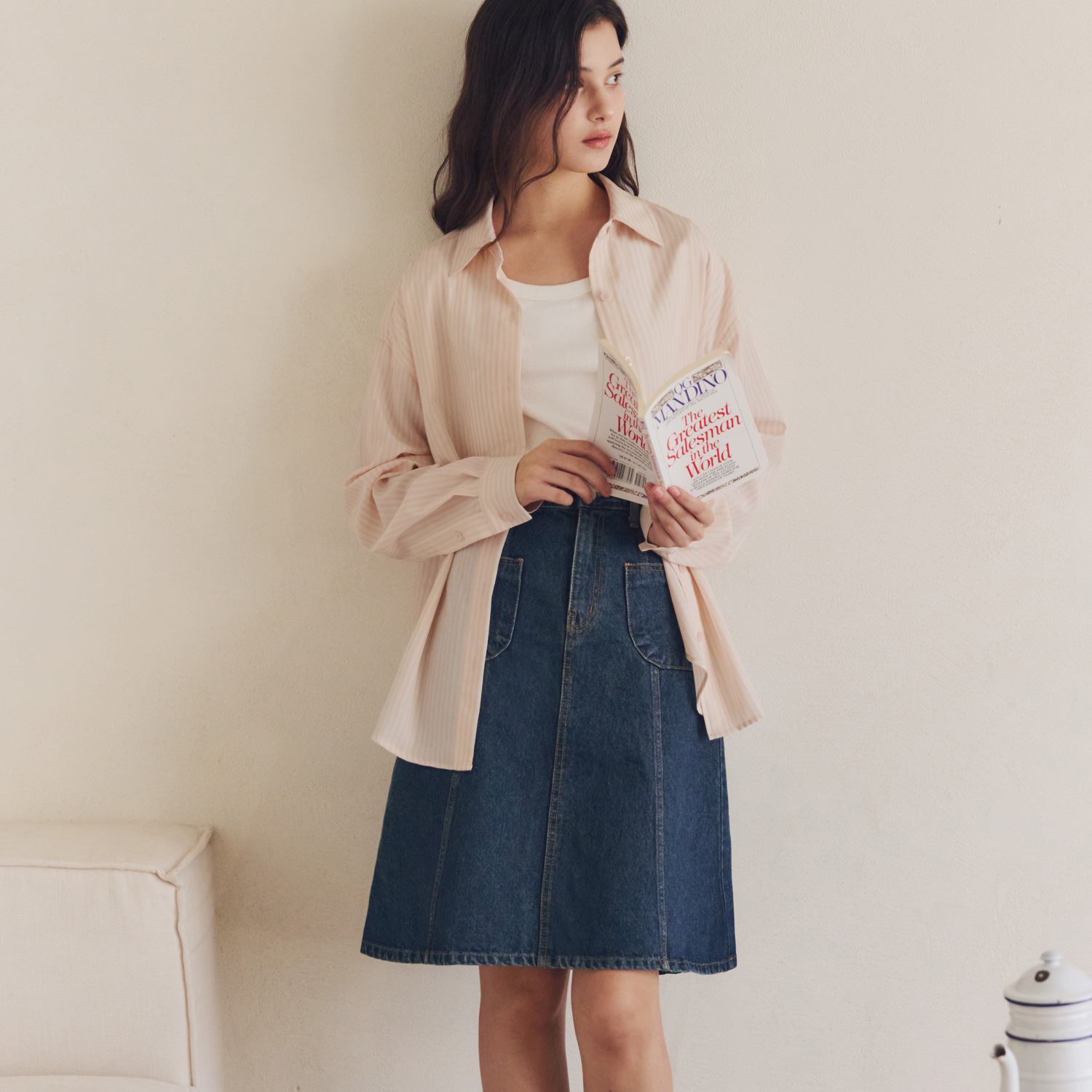 [제로스트릿] 미디 플레어 데님 스커트 MIDI FLARE DENIM SKIRT / INDIGO - 상세 이미지 3