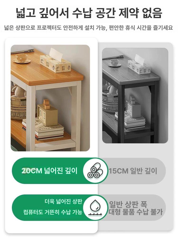 원목 틈새수납장 침실 협탁 라탄 틈새 수납 문뒤 거실 실버오크 + 화이트 이중층 80 20cm - 상세 이미지 3